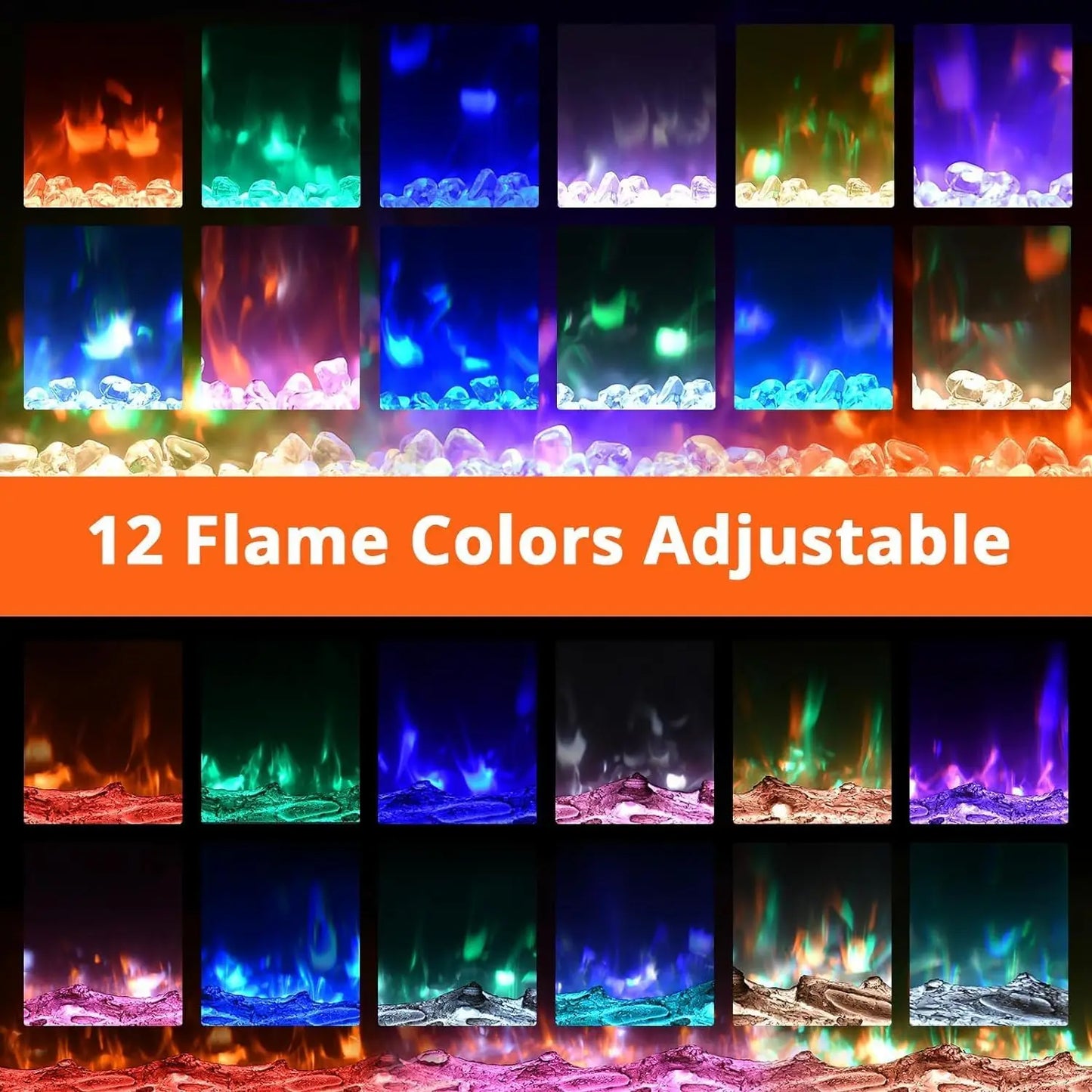 Elektrische Haard – Wandhaard – Inbouwhaard – Sfeerverwarming – Elektrische Open Haard – 40 Inch – 1800W Verwarming – 12 Kleuren Vlammeneffect