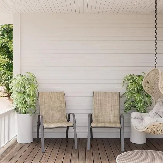 Tuinstoelen – Buitenstoelen – Stapelbare Stoelen – Tuinmeubilair – Stalen Frame – Ademend Teslin Doek