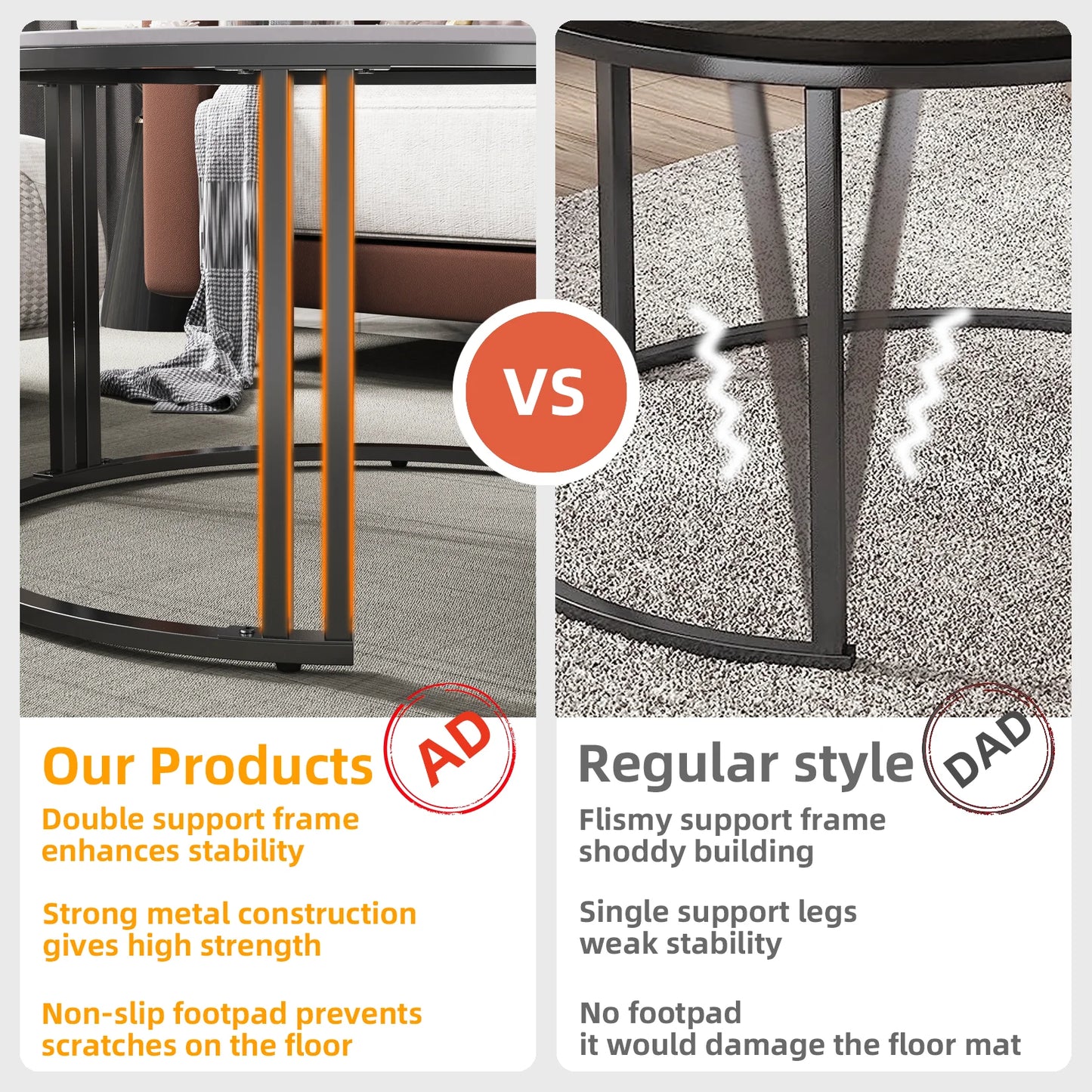 Salontafel Set – Bijzettafel – Nestbare Tafels – Woonkamertafel – Sintersteen Blad – Stevig Metalen Frame - Wit - QUORE