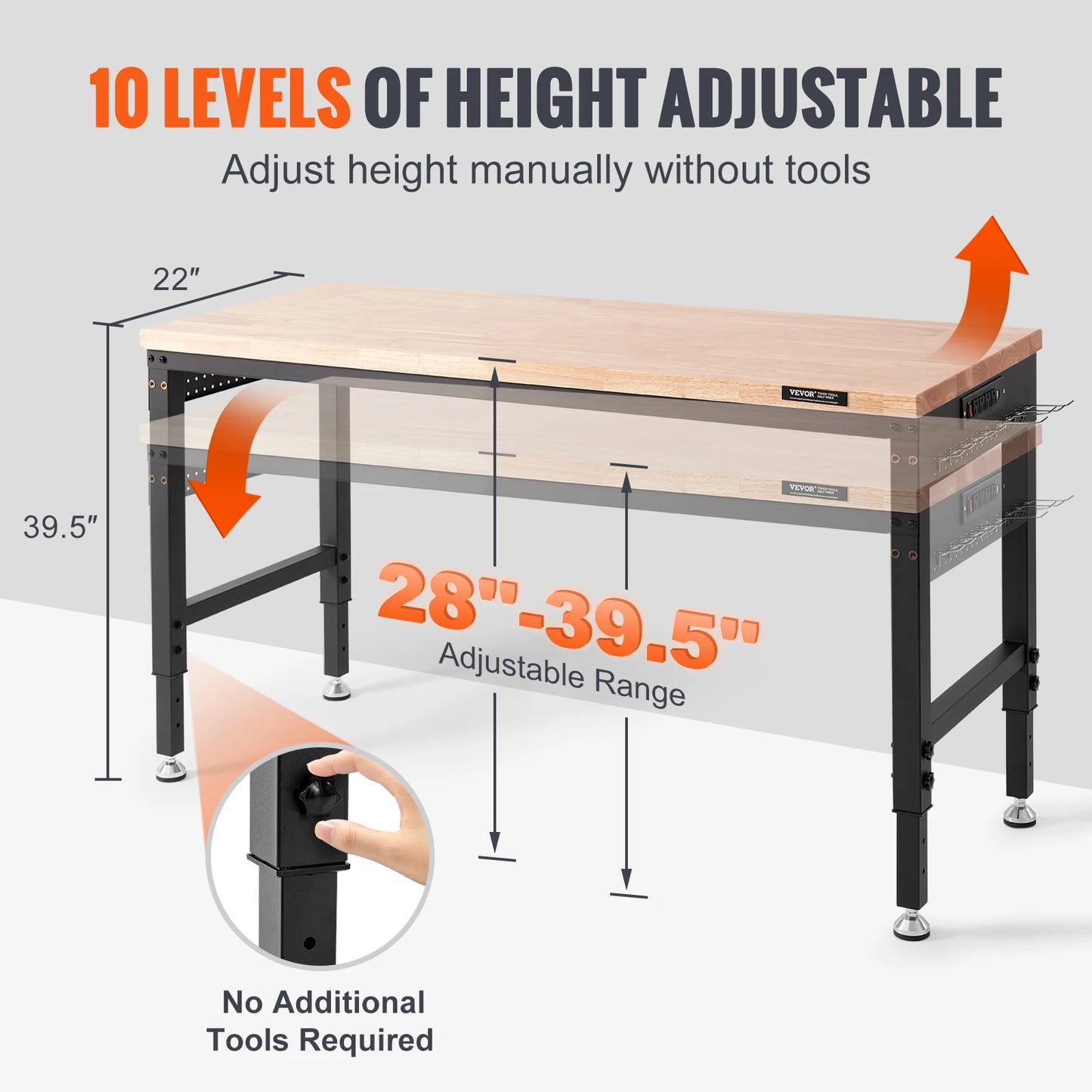 Werkbank – Werktafel – Werkbankje – Werkplek – Verstelbaar 71-100 Cm – Draagkracht 2000lbs – Massief Rubberhout