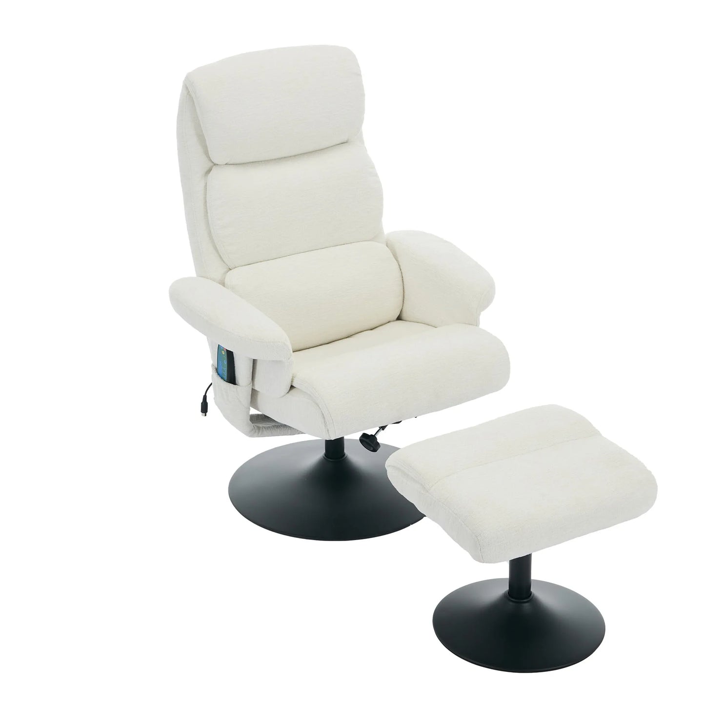 Massagestoel – Relaxfauteuil – TV-stoel – Massagefauteuil – Massagekussen – 5-Punts Massage – Elektrische Verwarming – 360° Draaibaar – Chenille Stof – Verstelbare Rugleuning 140° – Inclusief Voetenbank