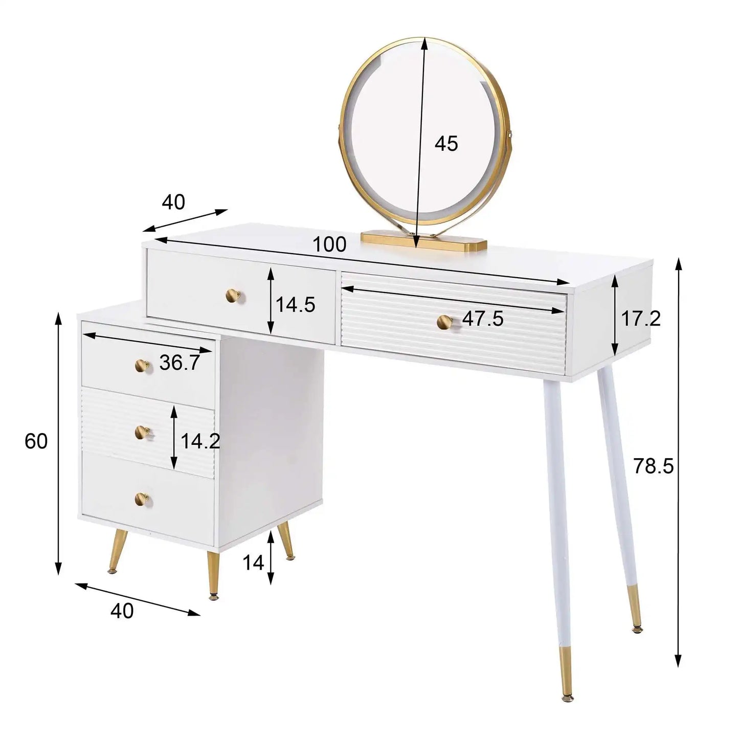 Kaptafel – Make-uptafel – Beautykast – Schminktisch – LED-Verlichting Met Drie Lichtstanden – Verstelbare Zijkasten - QUORE