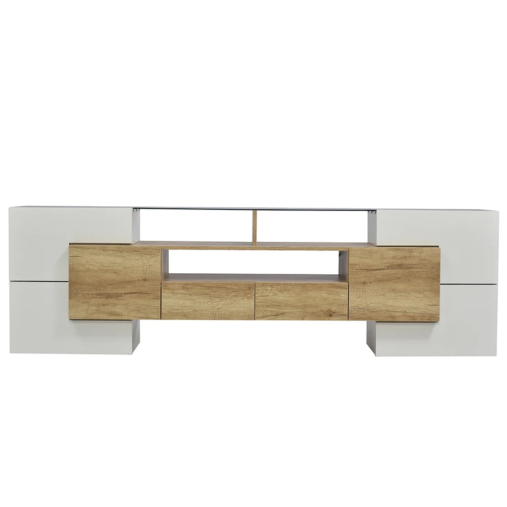 TV-kast – Tv-meubel – Lowboard – Tv-dressoir – Entertainmentmeubel – Hoogglans Wit – 200 cm Breed – Geïntegreerde LED-verlichting