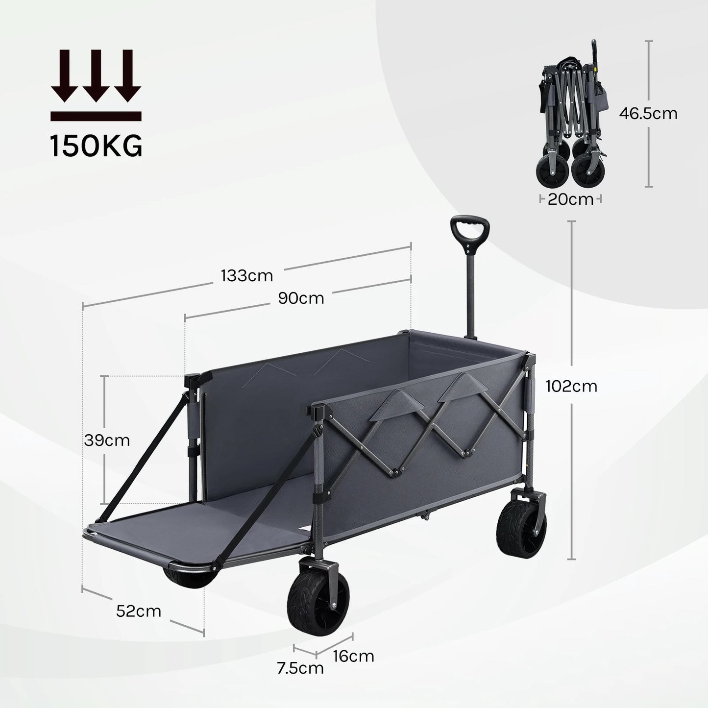 Bolderkar - Transportkar - Handkar - Bolderkar Opvouwbaar - Bolderwagen - met Achterdeur en Wielen - Bolderkarren - Tuinkar - voor Picknick, Strand en Tuin - 200L Grote Capaciteit - Grijs