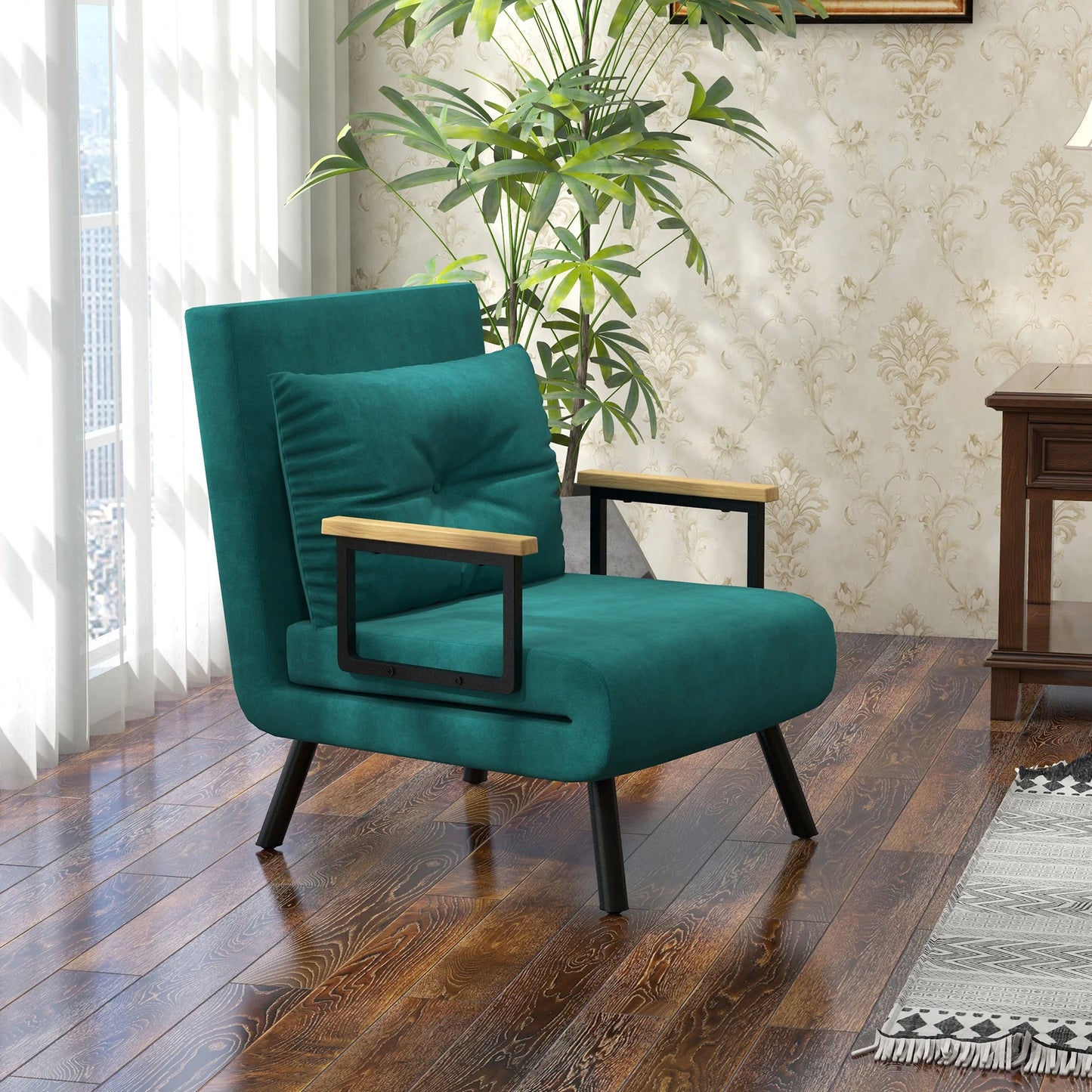 Bedbank – Slaapbank – Fauteuil – Slaapstoel – Bankbed – Verstelbare Rugleuning 5 Standen – Stalen Frame Met Fluwelen Bekleding - Groen