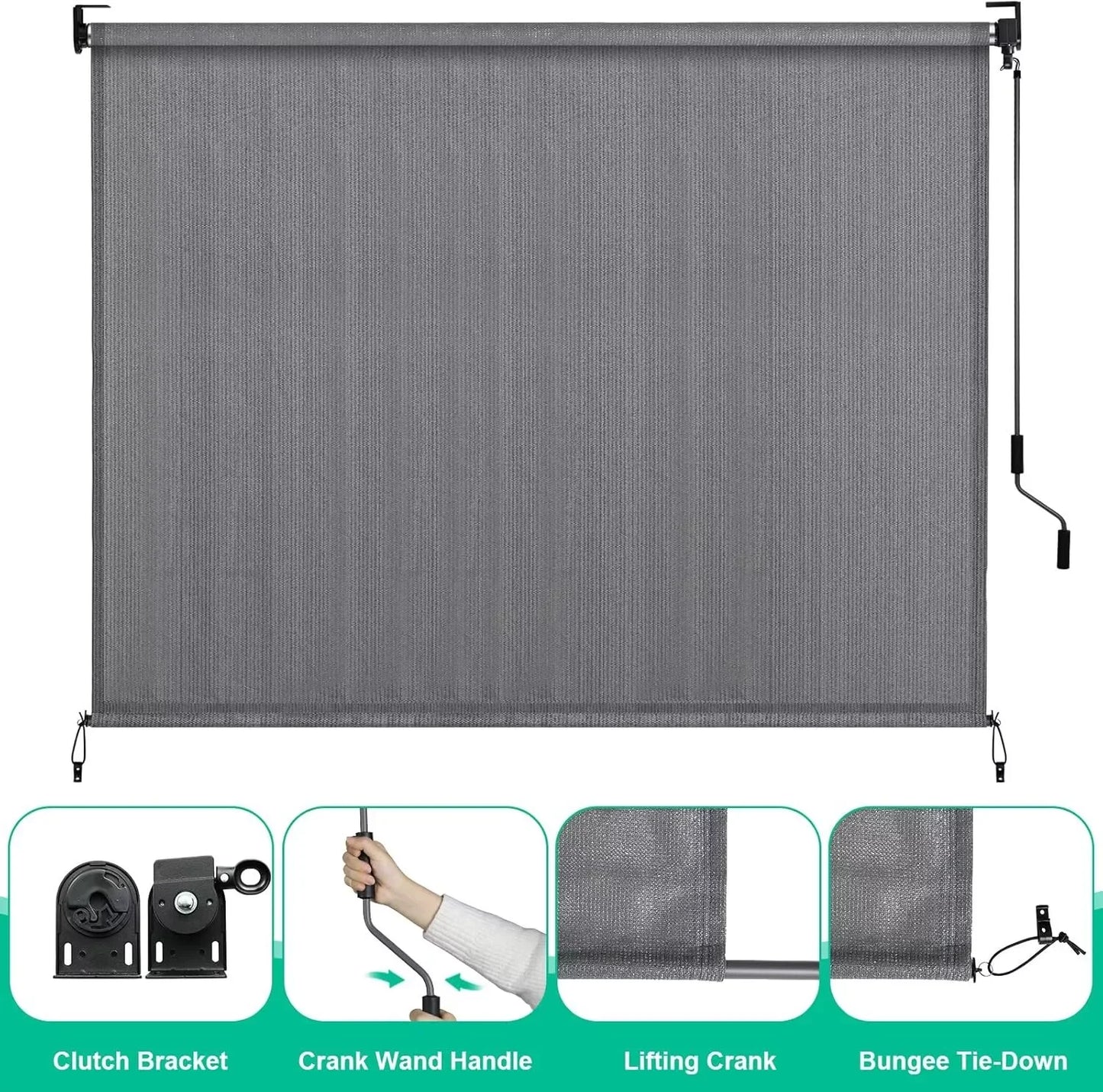 Rolgordijnen - Rolgordijn Verduisterend - Outdoor - 240x180 cm - Zonnescherm Zonder Koord - Windscherm - HDPE Privacy Scherm voor Balkon, Terras of Tuin - Grijs