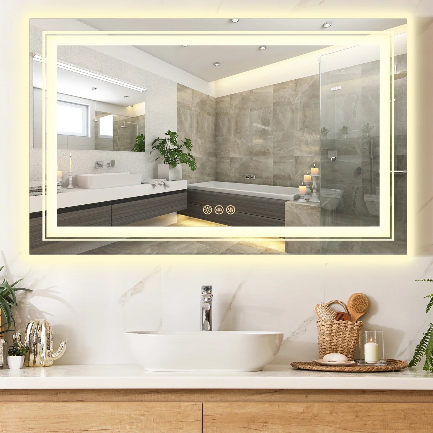 LED Badkamerspiegel - Badkamerspiegel - Badkamerspiegel met Verlichting - 100x60 cm - Voor- en Achterverlichting - Dimbaar - Anti-condens - Breukbestendig - Lichtgrijs - QUORE