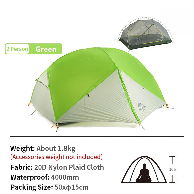 Tweepersoons Tent – Lichtgewicht Tent – Compacte Tent – Vier Seizoenen Tent – Ultralicht 1,8 Kg – Waterdicht 4000 Mm – Aluminium Stokken