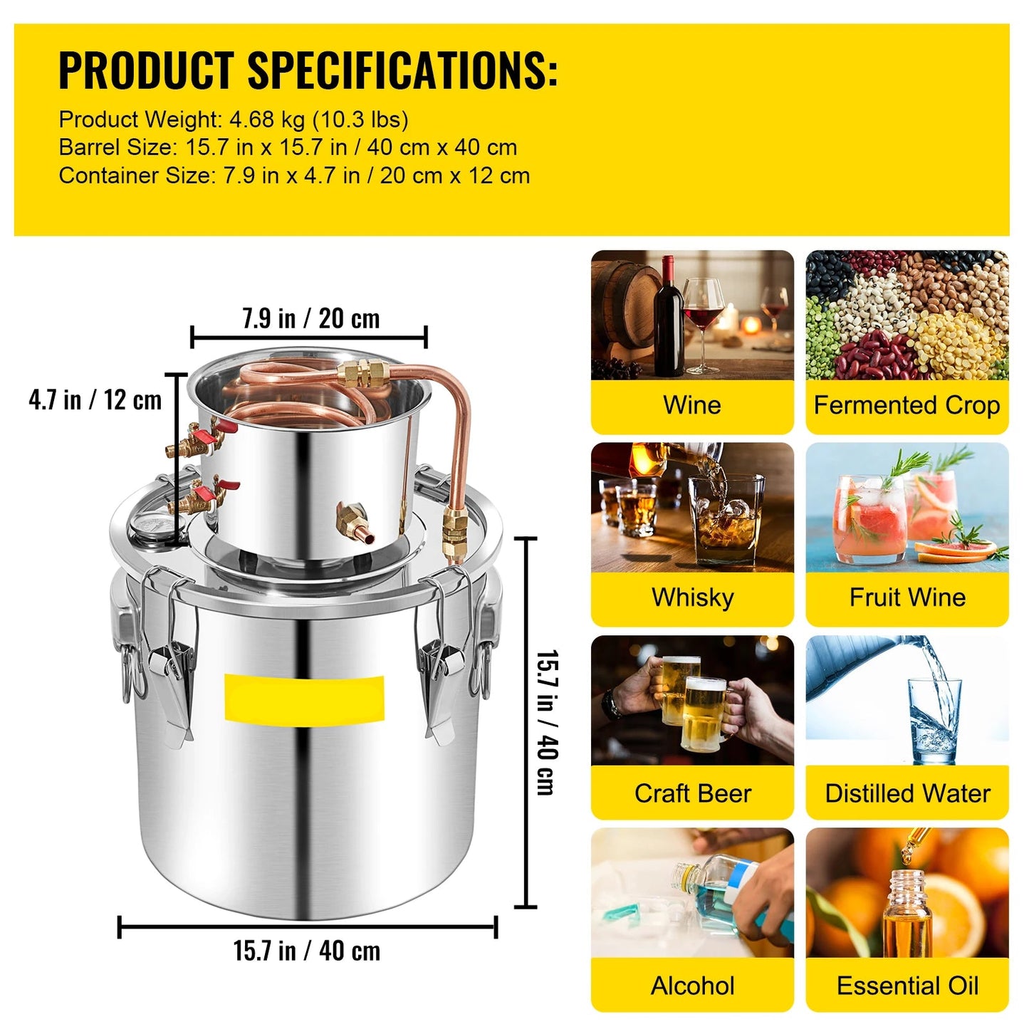 Distilleerketel - Destilleerapparaat - Moonshine - 50L - voor Alcohol - Fermentatie set - Home Brewing Set voor Whisky, Wijn & Brandy – Zilver