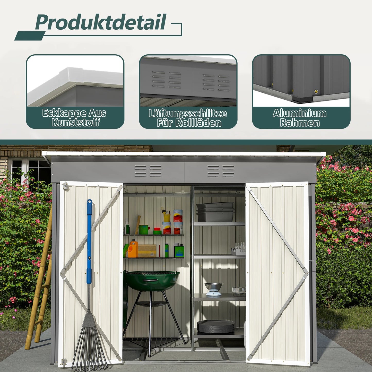 Tuinhuis – Tuinhuisje – Opslagschuur – Gereedschapshuis – Tuinschuur – 8x4FT – Gegalvaniseerd Staal – Waterdicht Met Ventilatie