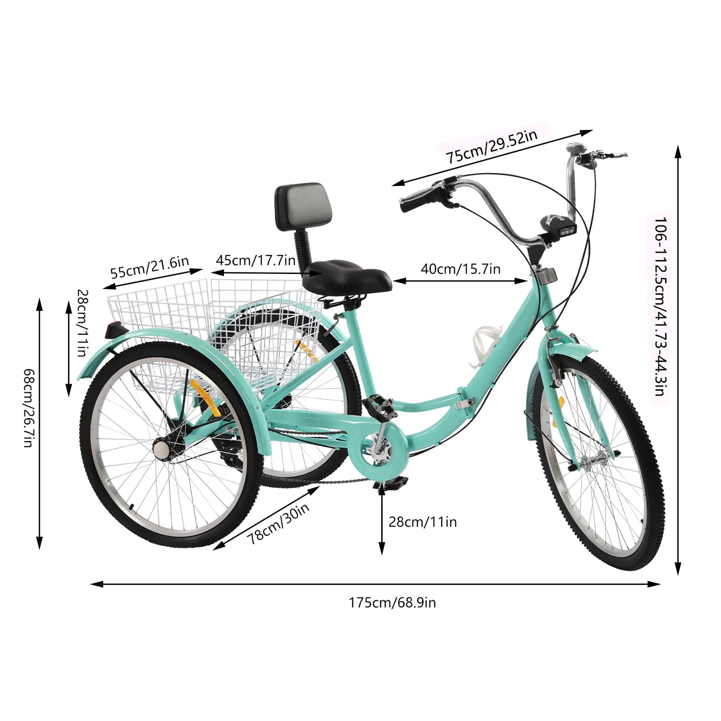Driewieler Voor Volwassenen – Driewielerfiets – Drie Wielen – Stabiele Fiets – Stadsfiets – Hoogwaardig Koolstofstaal – 7 Versnellingen