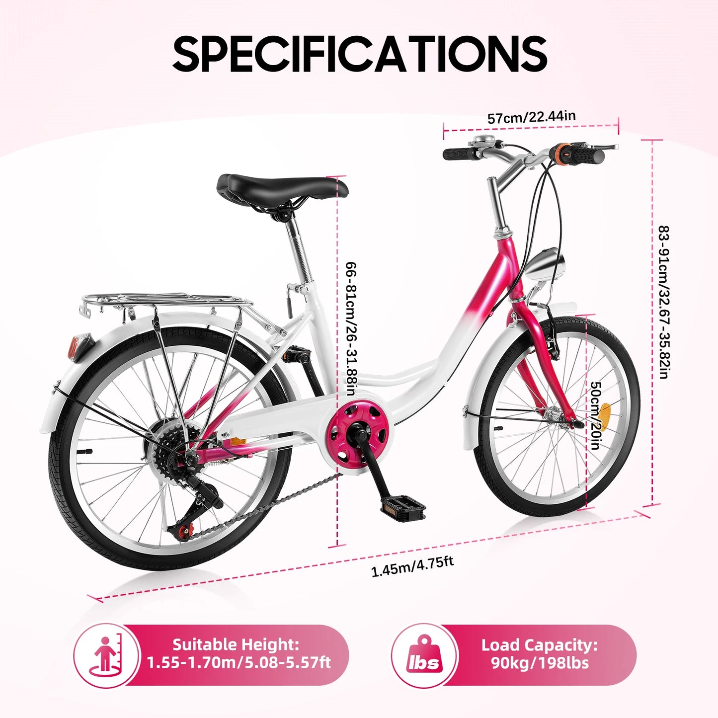 Kinderfiets – Jongensfiets – Meisjesfiets – Fiets Voor Kinderen – 20-Inch – 6 Versnellingen – Verstelbaar Stuur En Zadel