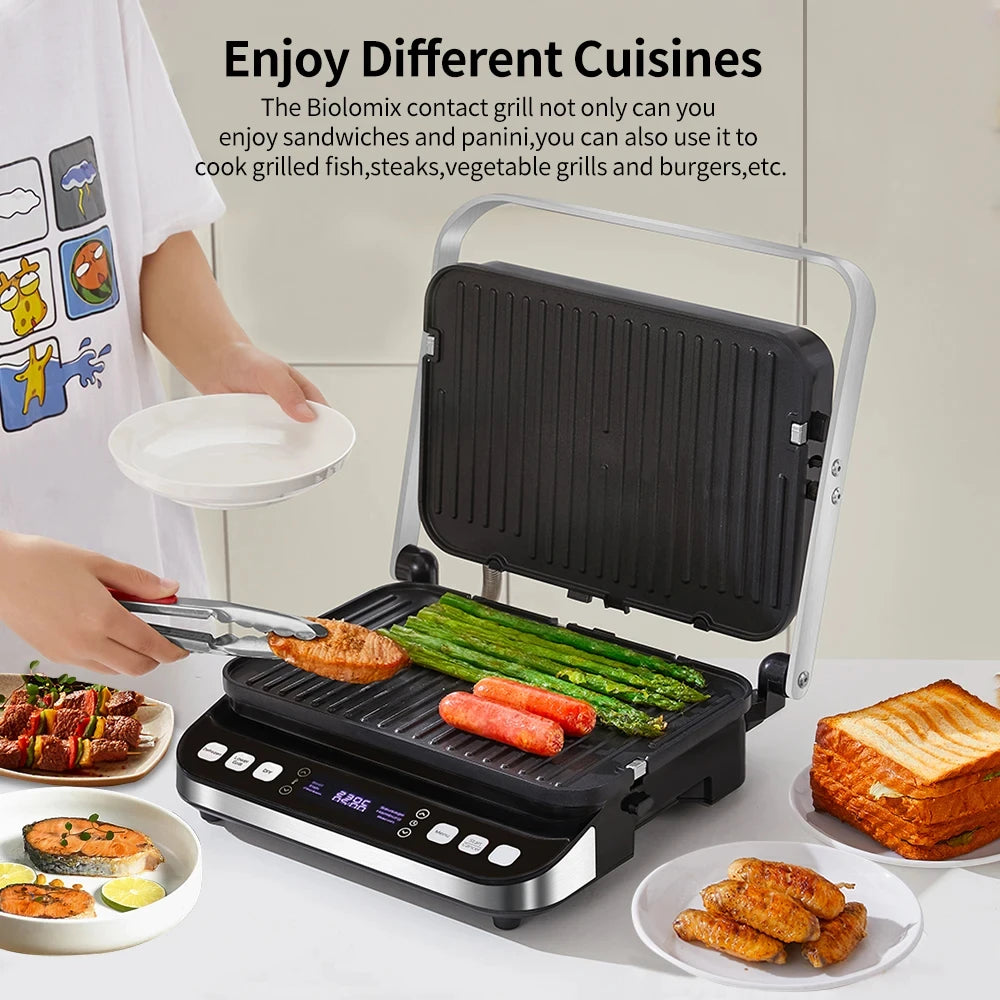 Wafelijzer - Wafelmaker - Waffle iron - Waffle Machine - Regelbare Thermostaat - 2000W Digitale Contactgrill - Panini Pers - 180° - Zilver - QUORE
