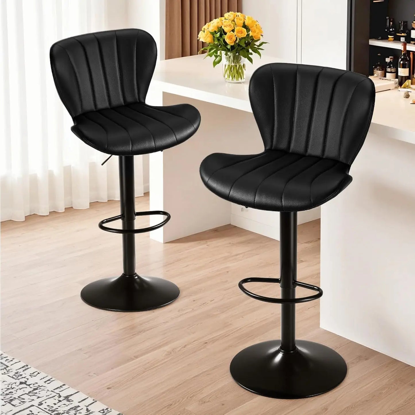 Barstoelen – Barkrukken – Barstoeltjes – Keukenkrukken – Zwarte Barstoel Set – Verstelbare Hoogte – 360° Draaibaar