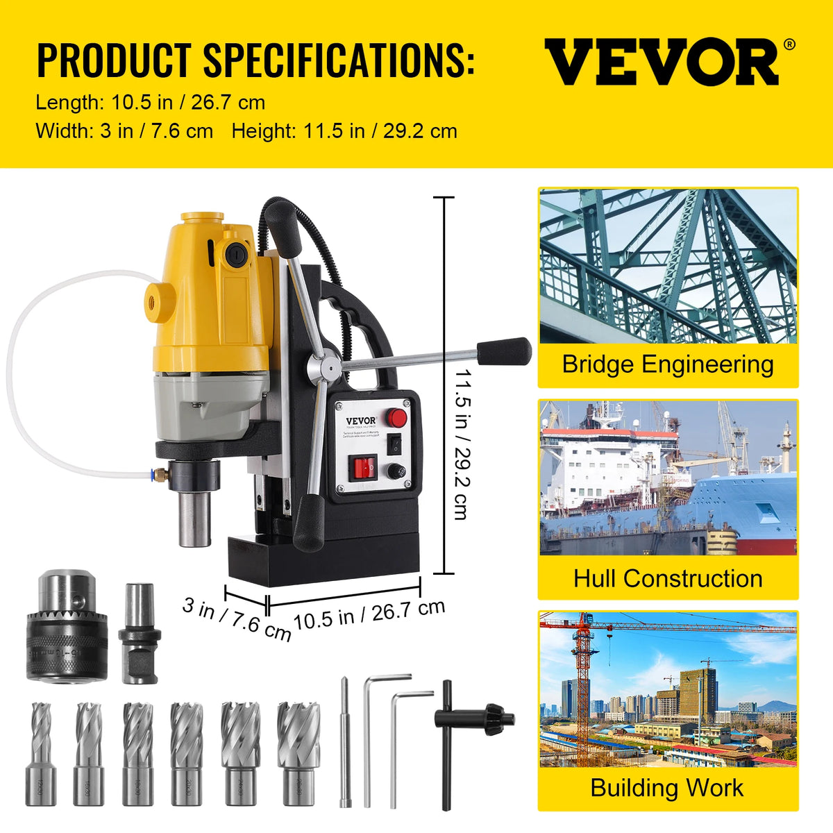 Drill Machine - Magnetic Core Drill Machine - Magnetic Drill Machine - Electric Magnetic Drill Machine - 1100W - 40mm Bore Diameter - 2810 LBS Magnetic Drilling System