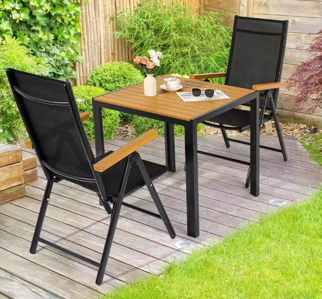 Tuinmeubelset – 3-Delige Tuinset – Patio Dinerset - Tuinmeubel – Balkonset – Terrasmeubilair – Aluminium Frame – 7-Standen Verstelbare Stoelen - Geel