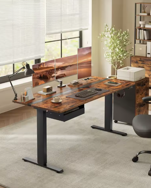 Elektrisch Verstelbaar Bureau – Zit-Sta Bureau – Bureautafel – Laptoptafel – Hoogte Verstelbaar – Geheugenfunctie – Stil Motor - Vintage Bruin