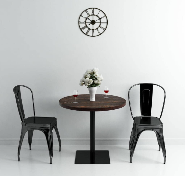 Bistrotafel – Keukentafel – Ronde Tafel – Bartafel – Moderne Eettafel – Donkere As MDF – 80 x 75 cm – Stevig Stalen Onderstel – Compact Formaat