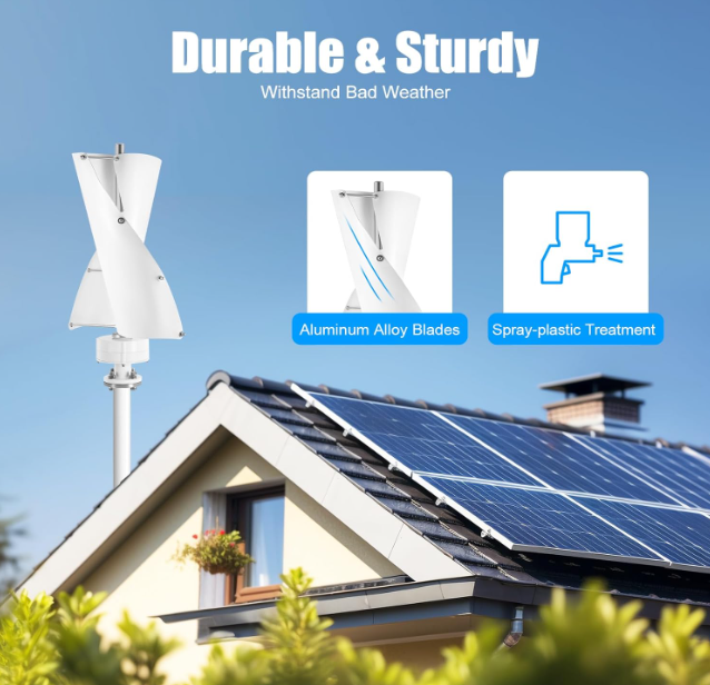 Windturbine – Verticale Windgenerator – Windmolen – Windenergie – Windkrachtinstallatie – 100W Vermogen – Weerbestendig Aluminium
