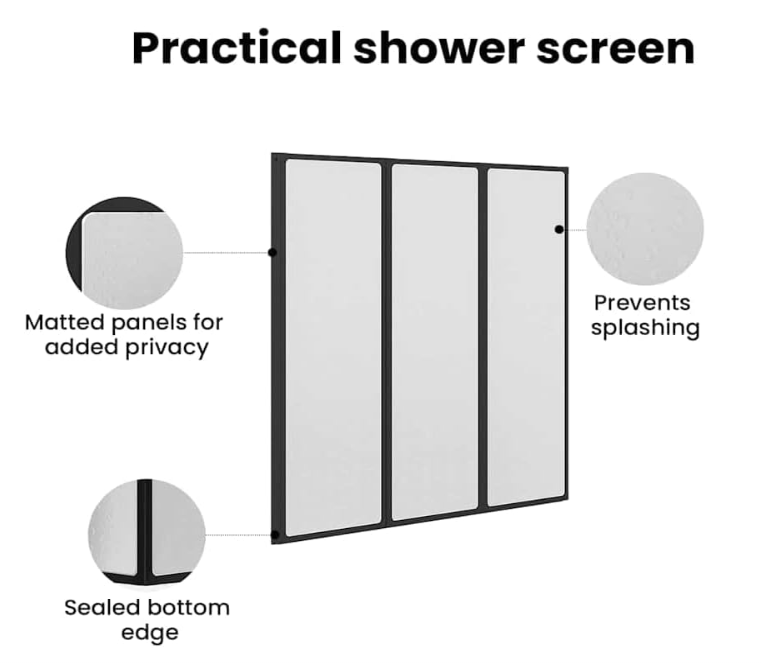 Opvouwbare Douchewand – Douchewand Scherm – Douchecabine Wand – Badwand – Doucheafscheiding – 140x132 cm – Mat Zwart Polypropyleen – Ruimtebesparend & Privacybescherming