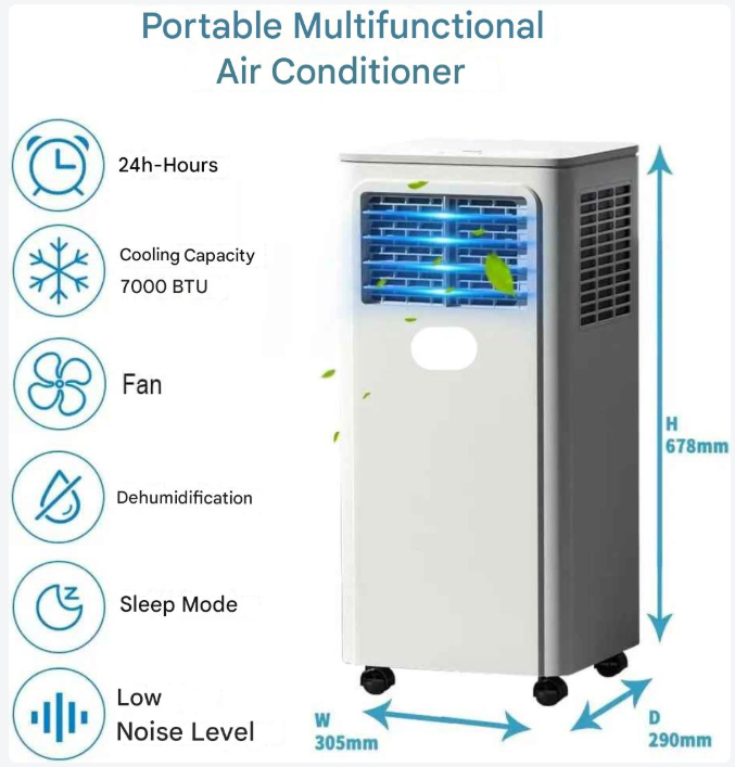 Mobiele Airconditioner – Mobiele Airco – Airco Unit – Koelapparaat – Koelt Ruimtes Tot 18 m² – 3-in-1 Functie – Timer Met Afstandsbediening