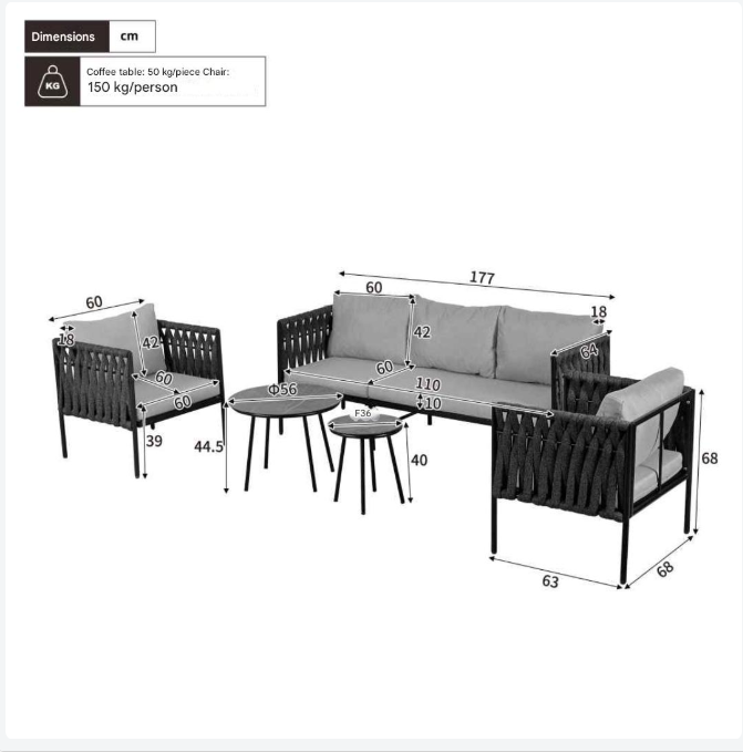 Tuinmeubelset – Buitenmeubelset – Tuinbank – Terrasmeubelen – Handgeweven Design – Weerbestendig Staal – Marmeren Glazen Tafel