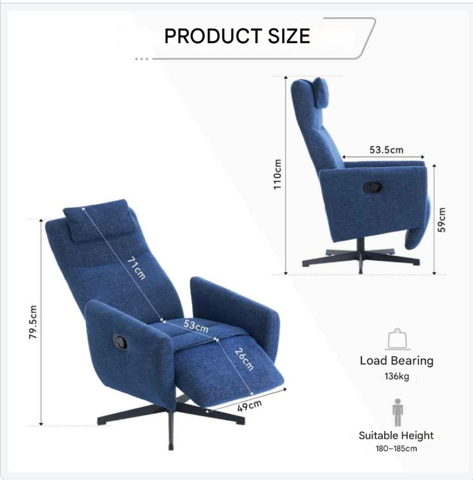Loungestoel – Relaxstoel – Fauteuil – Zitstoel – Verstelbare Rugleuning – 360° Draaibare Basis – Chenille Stof