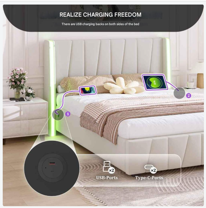 Bedframe – Bed – Opbergbed – Slaapkamermeubel – Modern Bed – Fluwelen Bekleding – Hydraulisch Opbergsysteem