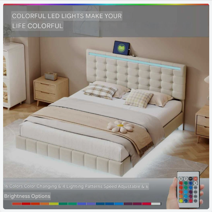 Bedframe – Bed – Tweepersoonsbed – Boxspring – Ledikant – Zwevend Ontwerp – Ingebouwde LED-Verlichting