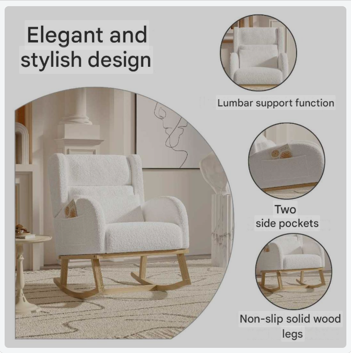 Schommelstoel – Relaxstoel – Comfortstoel – Zithoekstoel – Velvet Bekleding – Ergonomisch Design – Met Lendenkussen