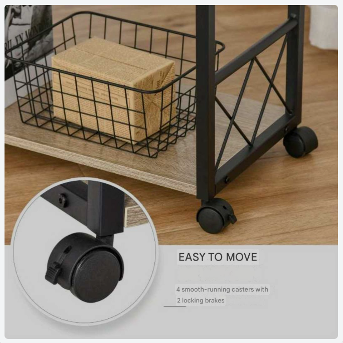 Rijdende Bijzettafel – Mobiele Tafel – Opbergtafel – Serveerwagen – Compacte Bijzetter – Met Lade – Stevig En Duurzaam – 60x30x65 cm