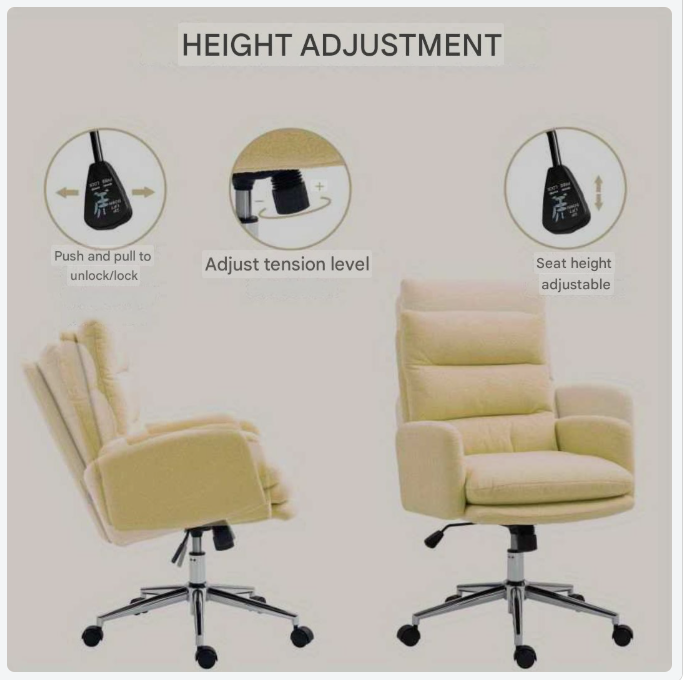 Ergonomische Bureaustoel – Kantoorstoel – Werkstoel – Draaistoel – Bureaustoel Met Armleuning – Verstelbare Hoogte – 360° Draaibare Zitting – Stevige PU Bekleding – Comfortabele Armsteunen