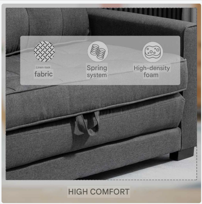 2-Zits Slaapbank – Slaapbankje – Slaapbankje Uitklapbaar – Sofa Bed – Logeerbank – Linnenlook Stof – Comfortabele 50D Schuimvulling – Compact 147,5x75x85 cm – Grijs