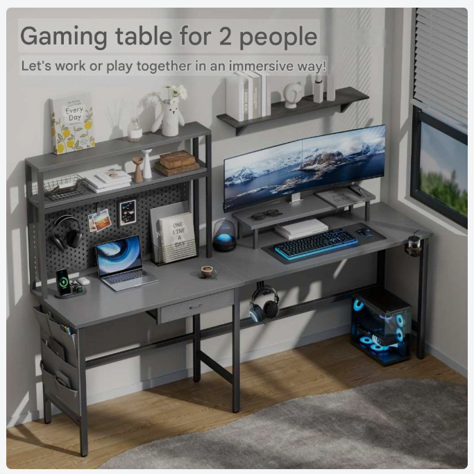 Gamingbureau – Game Bureau – Gaming Desk – Computertafel – Hoekbureau – L-vormig – LED Verlichting – Verstelbare Monitorstandaard – 100x170x74 cm – Zwart