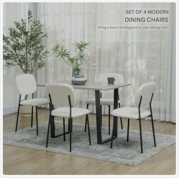 Eetkamerstoelen – Stoelen – Kuipstoelen – Keukenstoelen – Woonkamerstoelen – Set van 4 – Fluwelen Bekleding – Met Stalen Poten – Wit