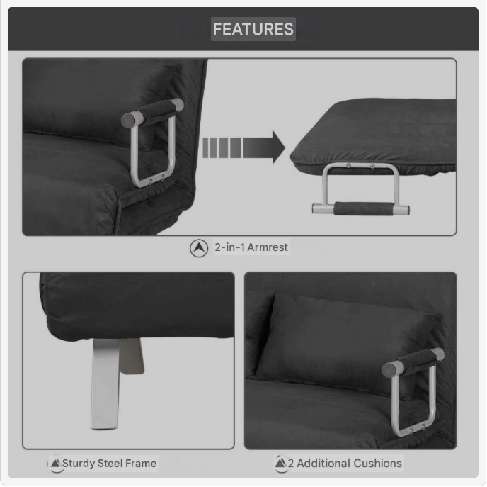 2-zits slaapbank – tweezitsbank – slaapstoel – loungestoel – slaapbed – verstelbare rugleuning – zachte lichtgrijze faux suède – gepoedercoat stalen frame – 111 x 80 x 78 cm