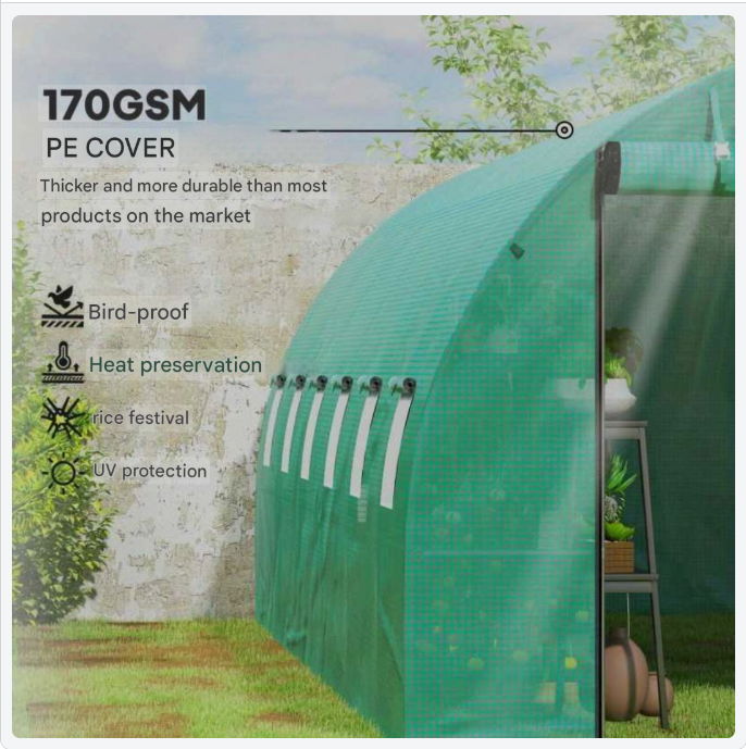 Tomatenkas – Kweekkas – Foliekas – Groeibuis – Tuinkas – UV-bestendig Plastic – 12 Ventilatieramen & Oprolbare Deur – Inclusief Grondankers