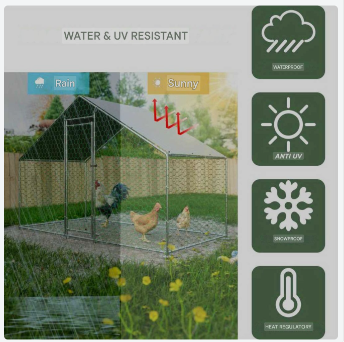 Kippenhok – Kippenren – Dierenren – Buitenhok – Kippenverblijf – Metaal – 3x1,5x2 m – Veiligheidsslot – Waterafstotend PE-doek