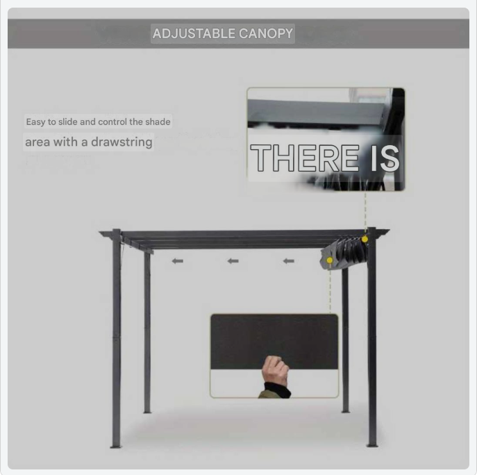 Tuinkamer – Pergola – Tuinpaviljoen – Overkapping – Partytent – Aluminium Frame – Verstelbaar Schuifdak 3x3m – Weerbestendig & Lichtgewicht