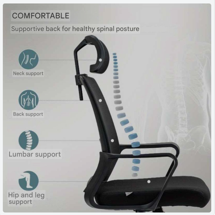 Bureaustoel – Office Chair – Draaistoel – Gamestoel – Werkstoel – Ergonomisch Design – Verstelbare Hoofdsteun – Ademend Mesh Materiaal