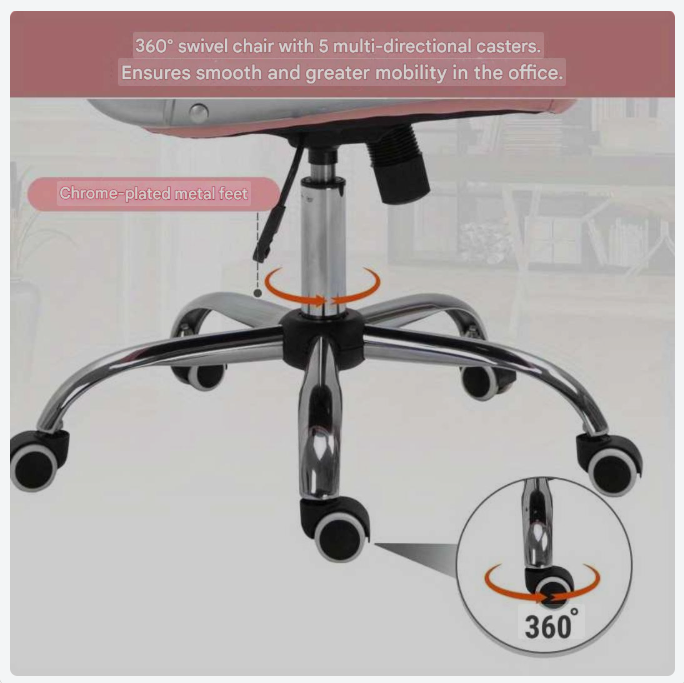 Bureaustoel – Ergonomische Stoel – Office Chair – Draaistoel – Computerstoel – Roze PU Bekleding – Verstelbare Zithoogte 95-105 cm – Zitvlak 59,5 x 60,5 cm