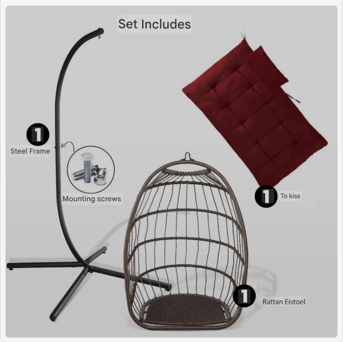 Hangende Eierstoel – Schommelstoel – Hangstoel – Relaxstoel – Eierhangstoel – Diepgrijs – Draagvermogen 250 kg – Water- en UV-bestendige Kussens