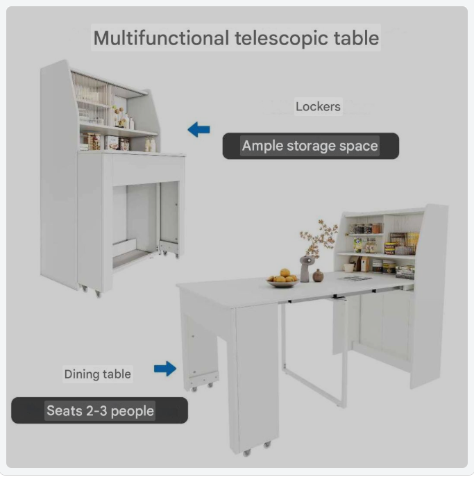 Uitschuifbare Eettafel – Verstelbare Tafel – Uitklapbare Tafel – Opbergtafel – Multifunctionele Eettafel – Wit Spaanplaat – Lengte 52-132,5 cm – Met Opbergruimte