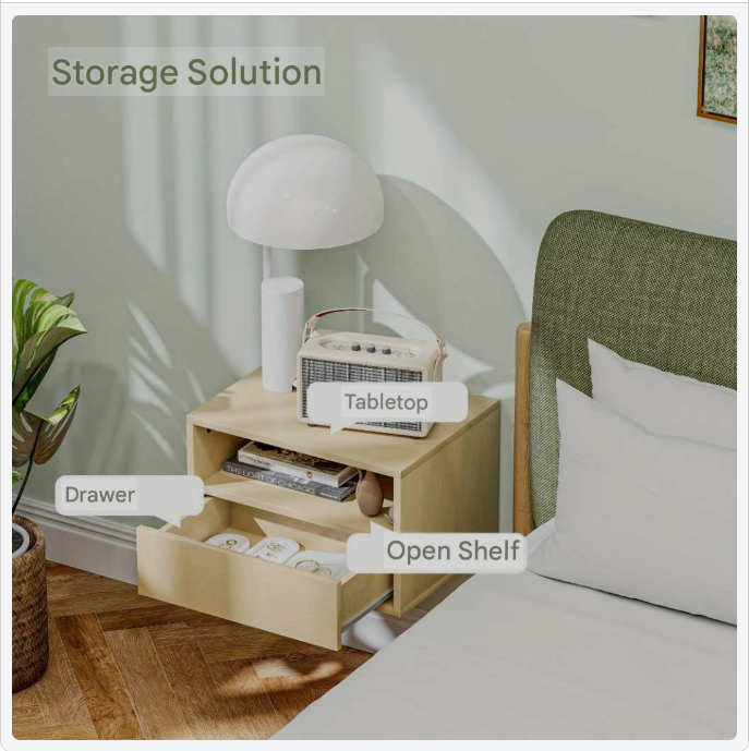 Zwevend Nachtkastje – Wandkastje – Hemelbed Kastje – Aan De Muur Nachtkastje – Natuurlijke Kleur – Bamboe Materiaal – Ruimtebesparend Design