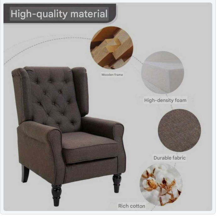 Fauteuil – Relaxstoel – Zetel – Leesstoel – Stoel – Ergonomisch Design – Polyester vulling – Houten Poten – Bruin – 76x86x108 cm – Stevige Rugleuning – Gemakkelijk Schoonmaakbaar