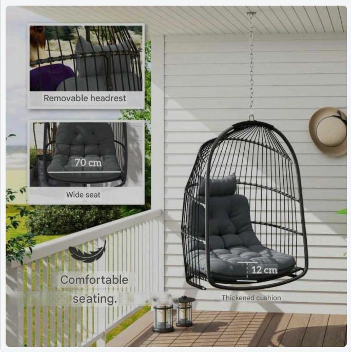 Tuinschommel – Egg Schommelstoel - Schommelstoel – Outdoor Schommelstoel – Loungestoel – Rattan Materiaal – Inklapbaar Tot 150 kg