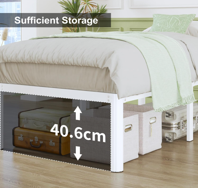 Metalen Bed 150x200 cm – Bedframe – Ledikant – Slaapkamermeubel – Stalen Frame – Wit – Metalen Lattenbodem – 46 cm Hoog – Ruimtebesparend – Geluidsvrij