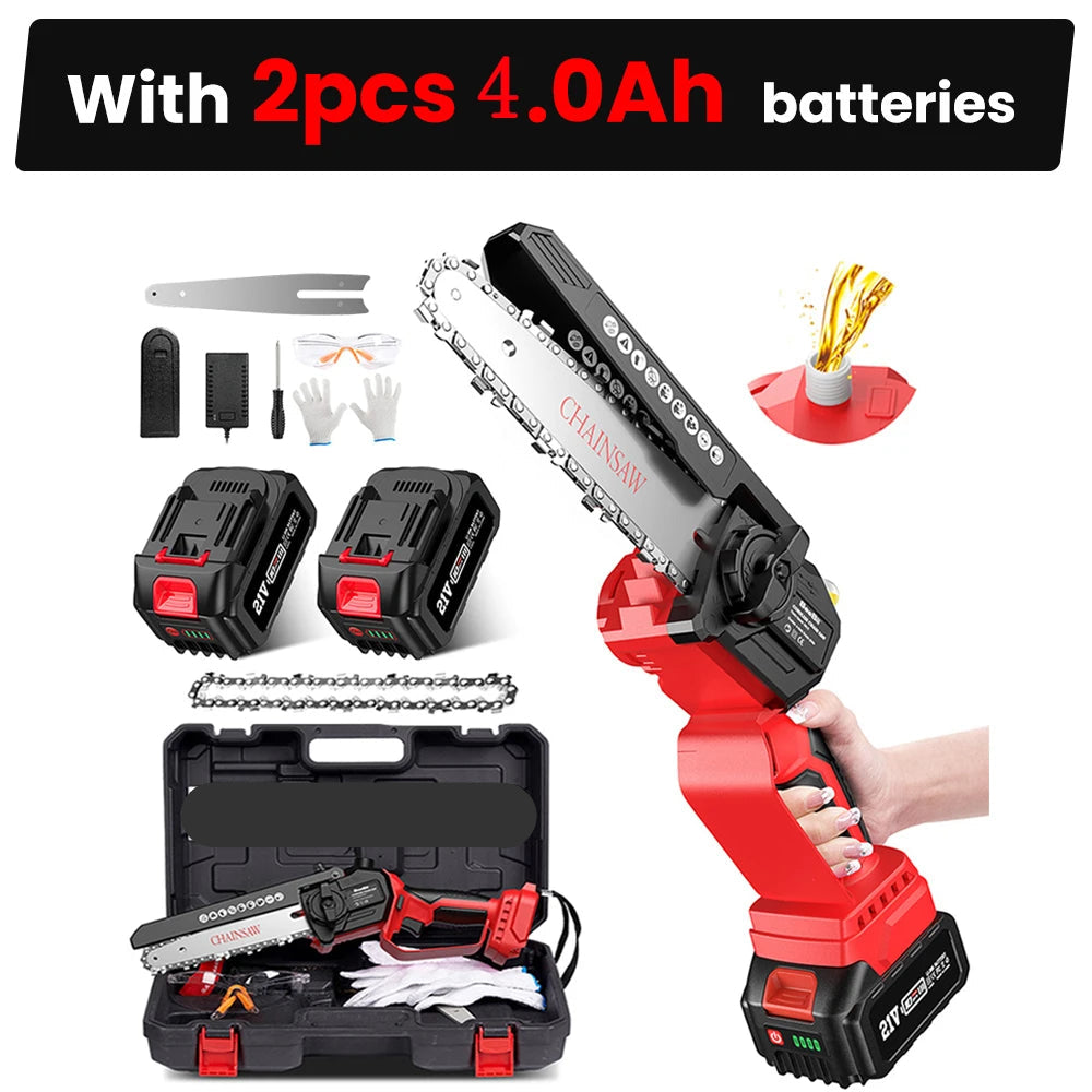 Mini Kettingzaag - Kettingzaag - Handzaag - Snoeizaag - 6 Inch - Draagbaar - Draadloos - 800W - voor Tuin - Houtbewerking - 2 Accu’s
