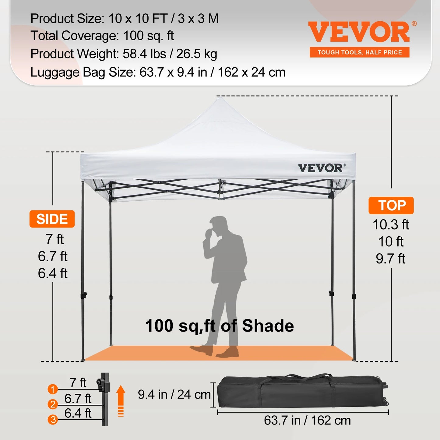 VEVOR 10x10 Pop Up Canopy Tent Outdoor Ten with Removable Sidewalls and Wheeled Bag Instant Portable Shelter for Parties Camping - QUORE