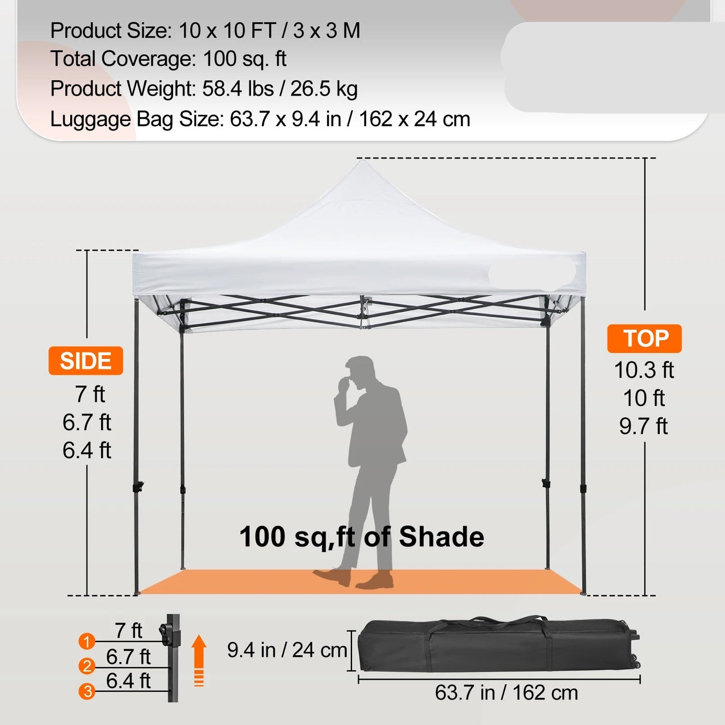 Canopy Tent - Tent - Pop up tent - Partytent - Paviljoen - 10x10ft – Partytenten - Waterdicht & UV-bescherming – Verwijderbare Zijpanelen – Inclusief Wheeled Bag - Wit